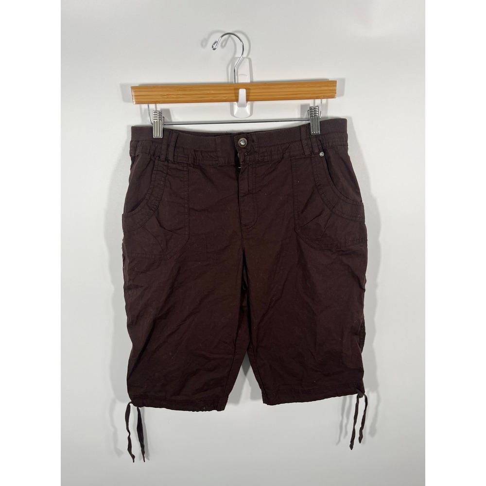 Y2K‎ Womens Goucho Wide Leg Pants 12 Brown Mid Rise Stretch Euro Summer Chic